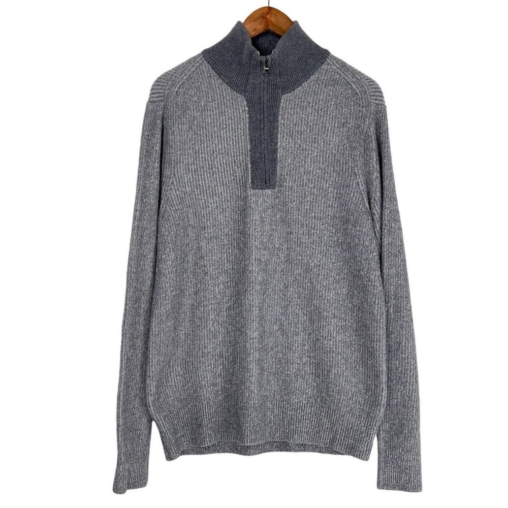 Banana Republic Italian Yarn Merino Wool Gray 1/4 Zip Textured Sweater Sz Large